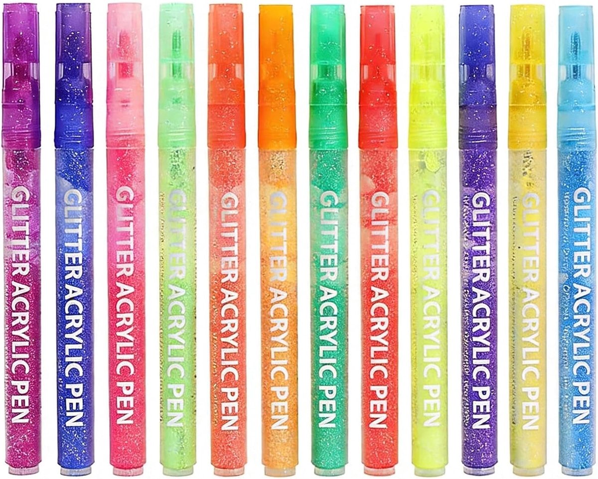 12 stuks viltstiften met pailletten, acrylpen en viltstiften voor volwassenen, extra fijne punt 0,7 mm, waterdicht en - ShopVlot