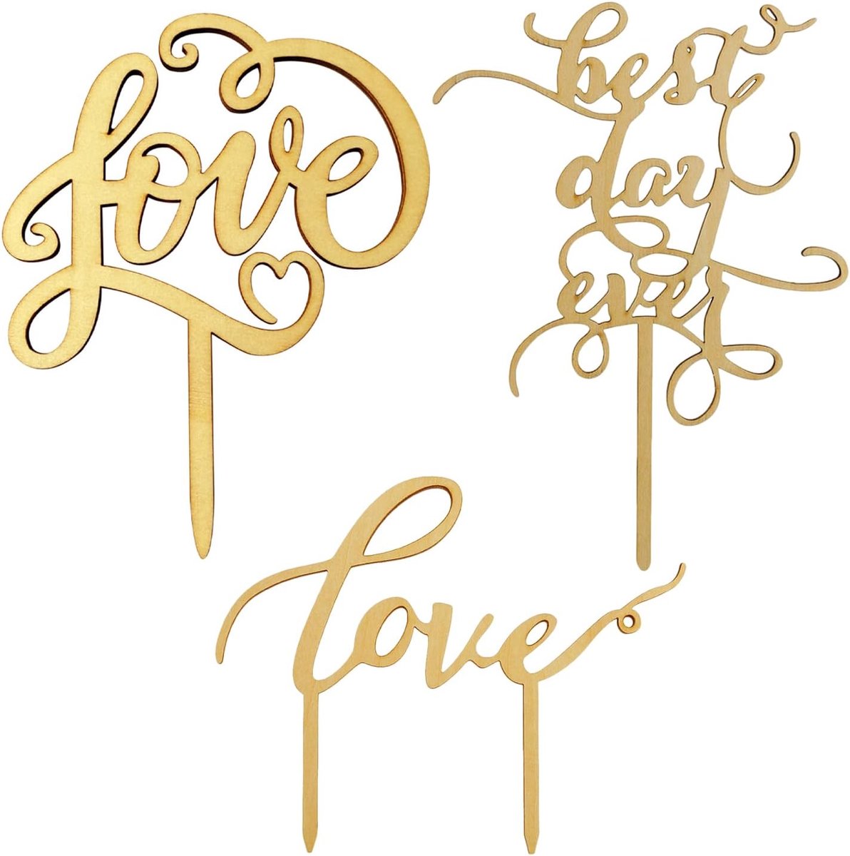 3-Piece Cake Decoration Inserts, Wedding Cake Toppers, Stand Inserts for Wedding Cakes, Wood Cake Inserts, Decorative - ShopVlot