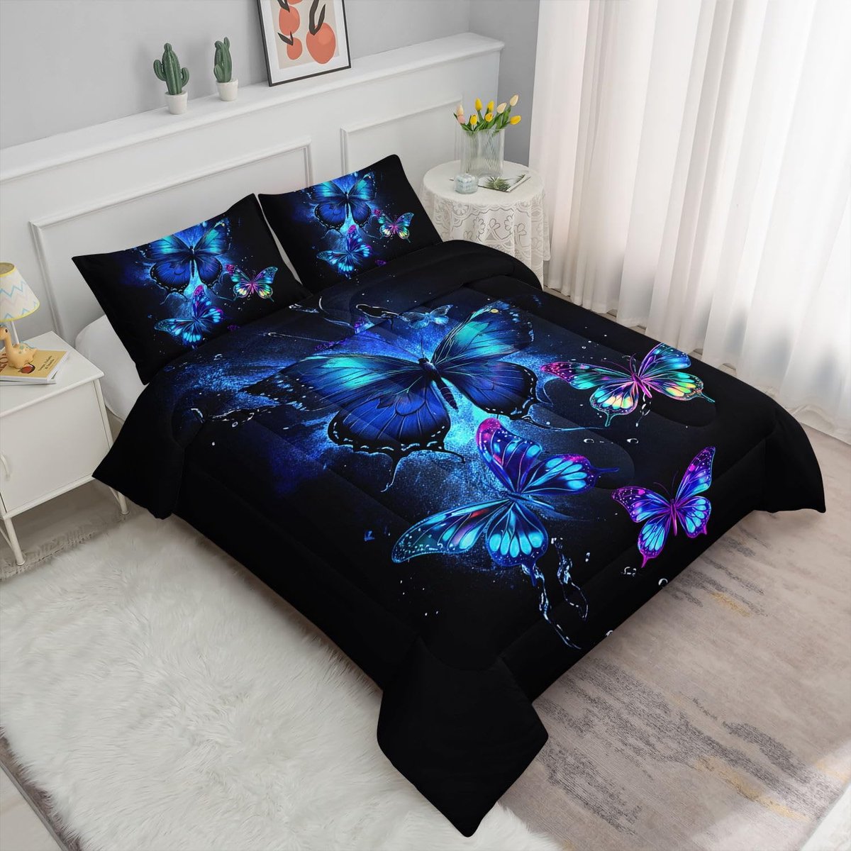 HOSIMA Bedding Set Blue Butterfly Pattern Duvet Cover Set for Boys Girls Breathable Printed Thin Duvet Set for All - ShopVlot