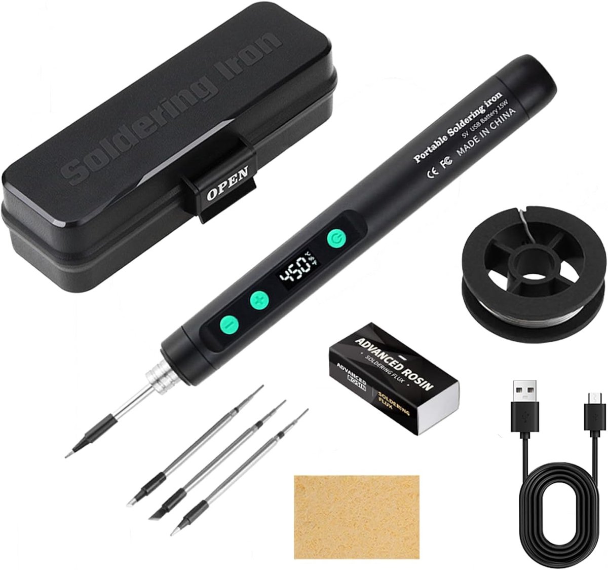Wireless Soldering Iron Kit, Portable USB Rechargeable Soldering Iron with LCD Display, Temperature Adjustable 180°C - ShopVlot