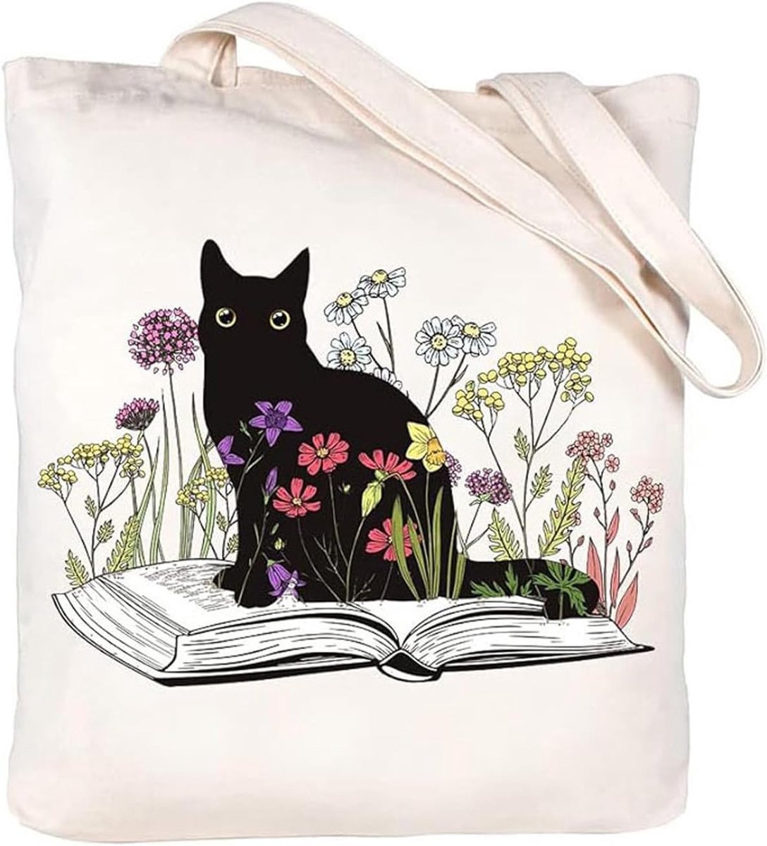 Gifts for Cat Lovers Tote Bag for Women Cat Print Reusable Shopping Bag for School, Work, Travel, Beach - ShopVlot