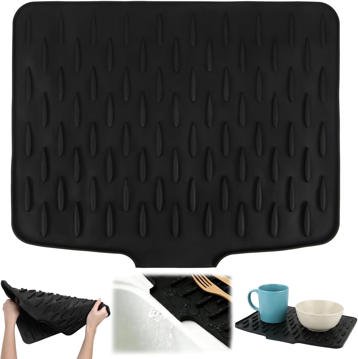 Drainer Mat Kitchen, 40×32cm Draining Mat Sink with Non-Slip Grooves, Foldable Silicone Mat Suitable for Coffee Bars - ShopVlot