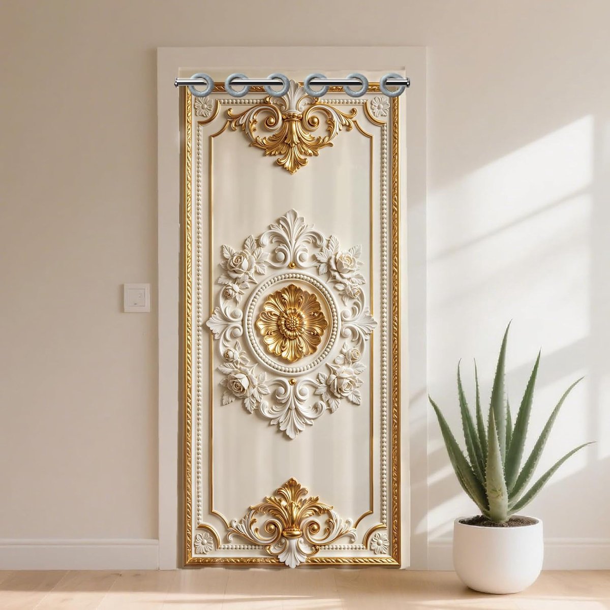 Deur gordijn met reliëf voor deuropening, gouden bloemen patroon deuropening gordijn kamerverdeler gordijnen met - ShopVlot
