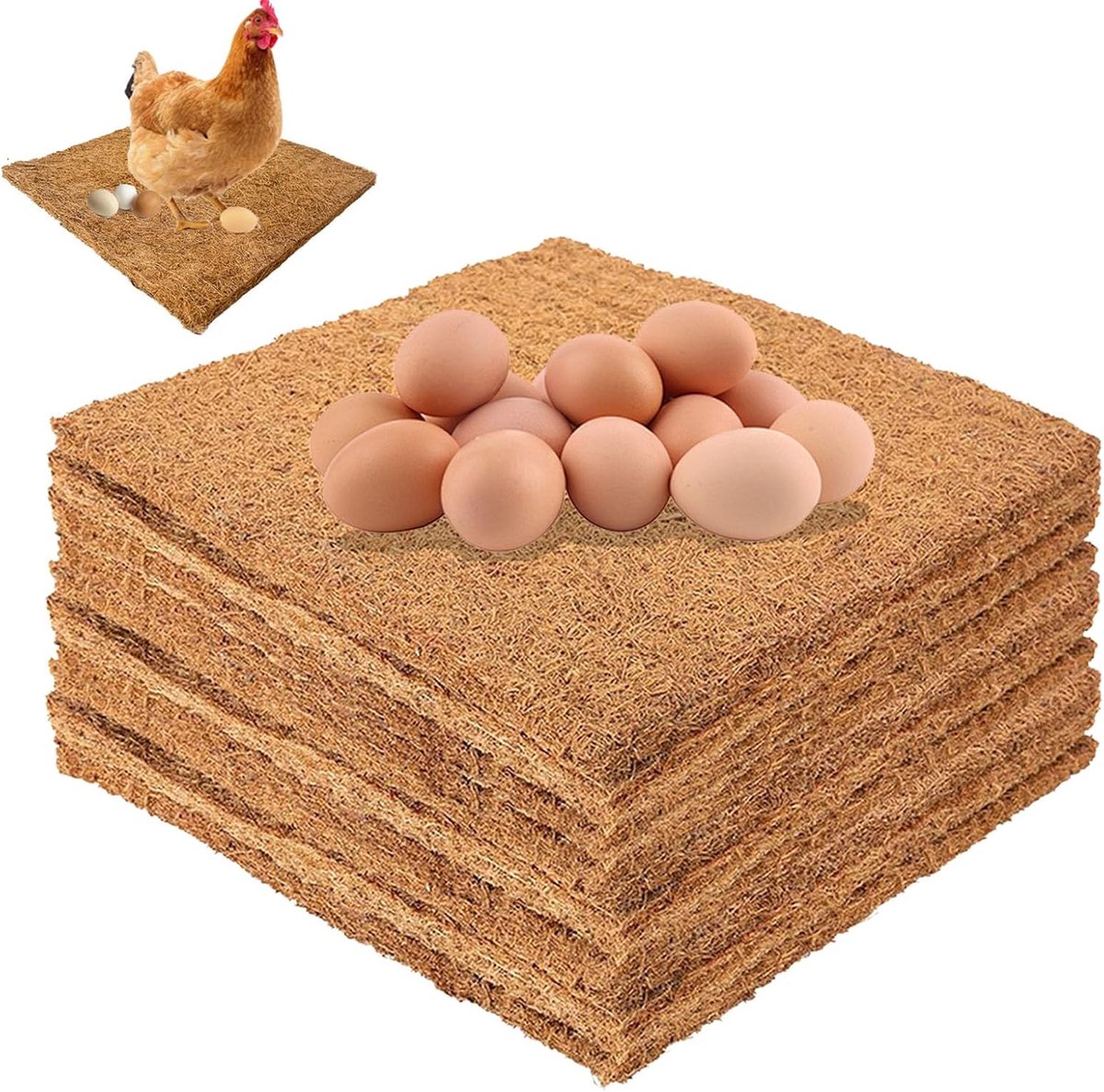 Pack of 10 Chicken Nest Box Inserts, 30 x 30 cm Thick Coconut Fibre Lined, Reusable Chicken Nest Box, Coconut Fibre - ShopVlot