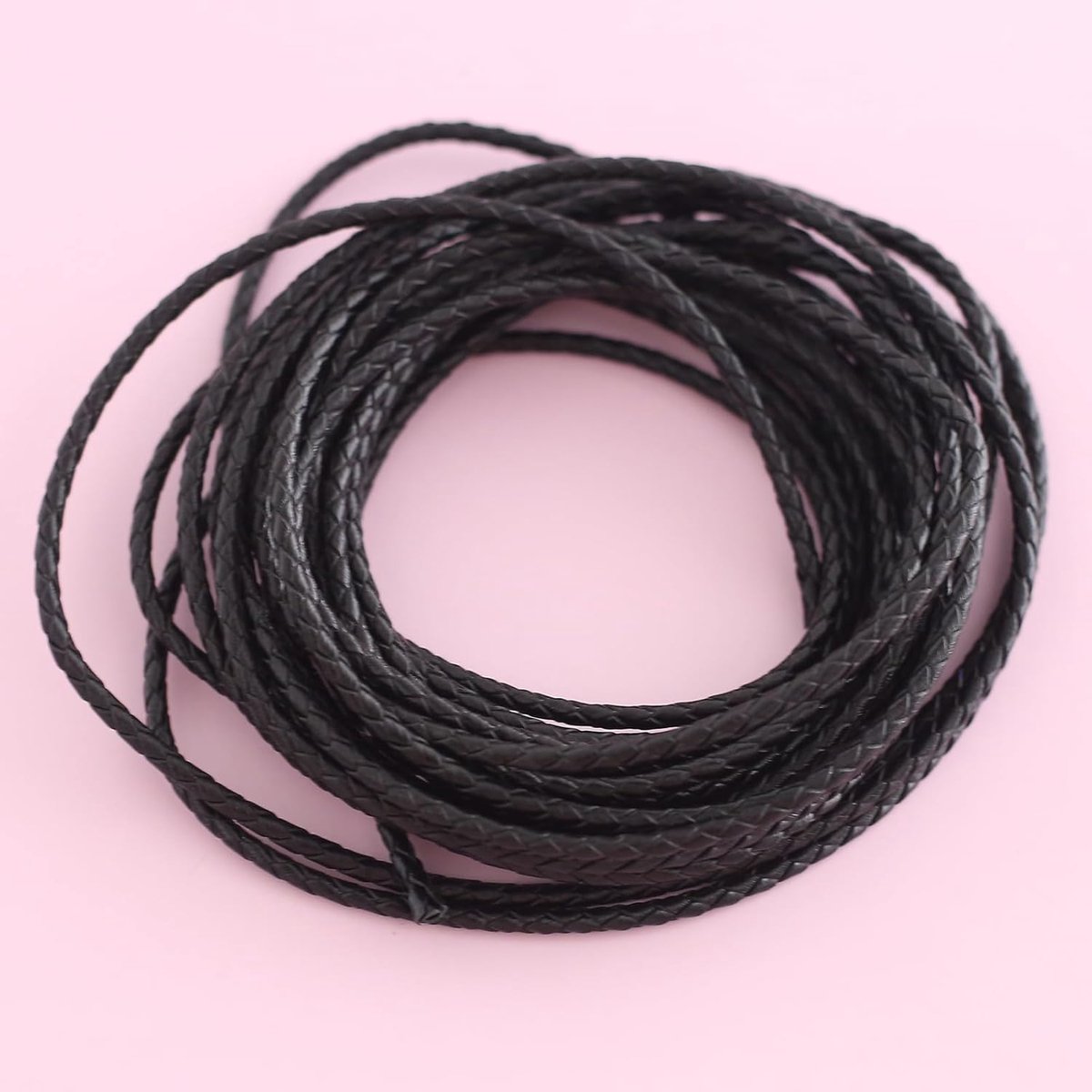 YIEUR 5m Braided Leather Cord, Black Leather Cord Chain, 3mm Round Leather Strap, Genuine Leather Cord Chain for DIY - ShopVlot