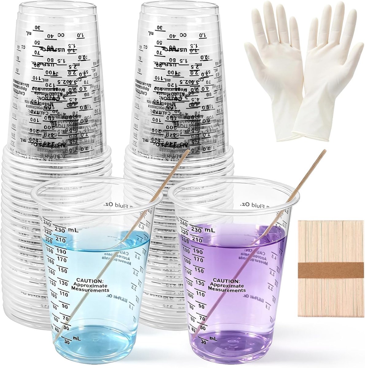 50 stuks mengbekers epoxyhars, 240 ml, transparante lakmengbeker met schaalverdeling, herbruikbare verfmengbeker met - ShopVlot