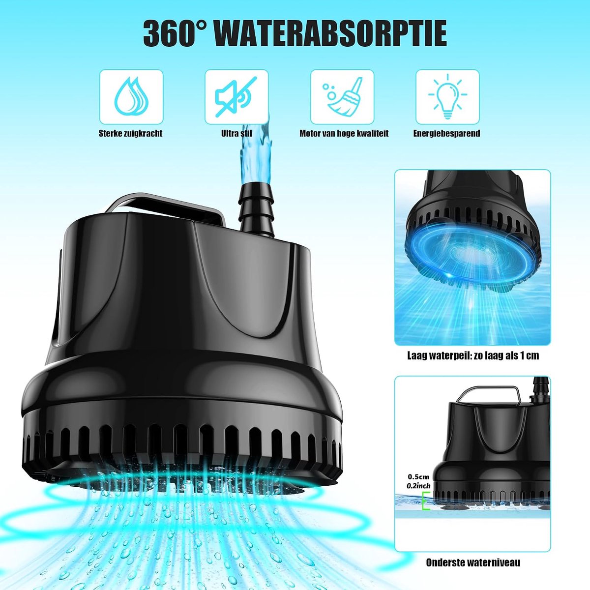 Vijverpomp 25W stille dompelpomp 1500 l/u voor fontein aquarium en tuin met regelbare waterstroom 1,8 m opvoerhoogte thumbnail 2