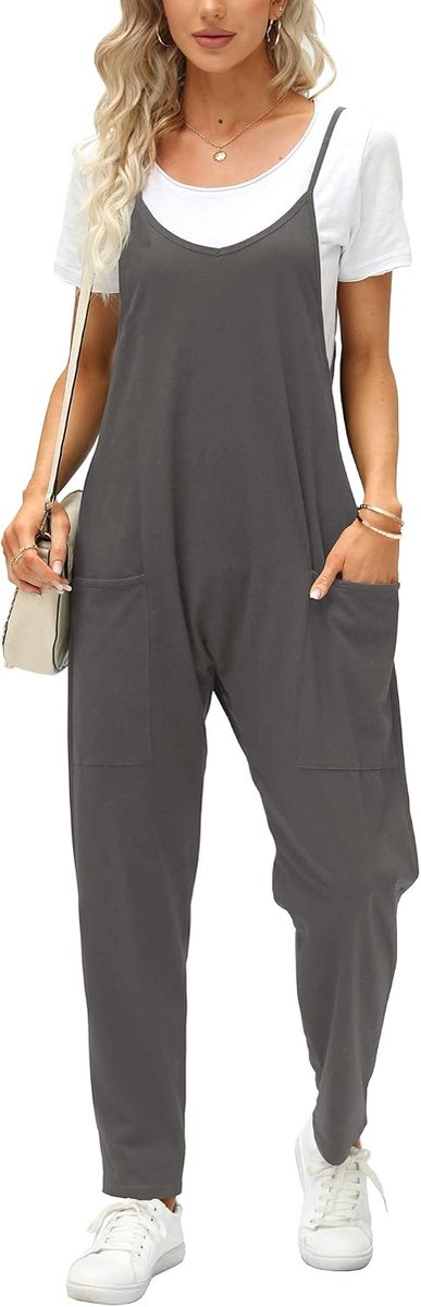 Dungarees dames - losvallend - donkergrijs - met grote zakken - perfect voor de zomer - ShopVlot
