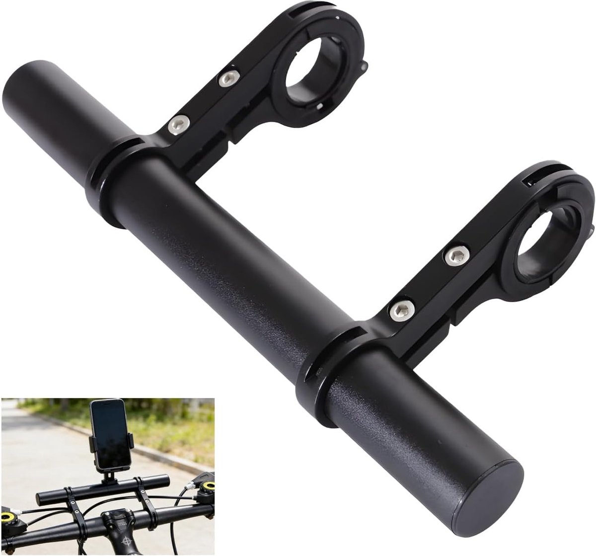 Fiets stuur extensie 20 cm - Aluminium legering - Dubbele klem voor accessoires - Extra ruimte voor smartphone en lamp - ShopVlot