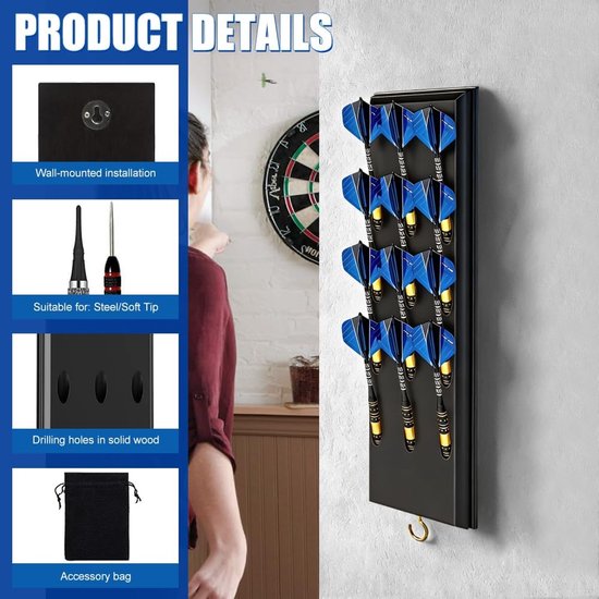 Dart-accessoires dartpijlhouder - massief hout - voor 12 dartpijlen - stijlvolle en nette opslag - ShopVlot van Dart — afbeelding 5