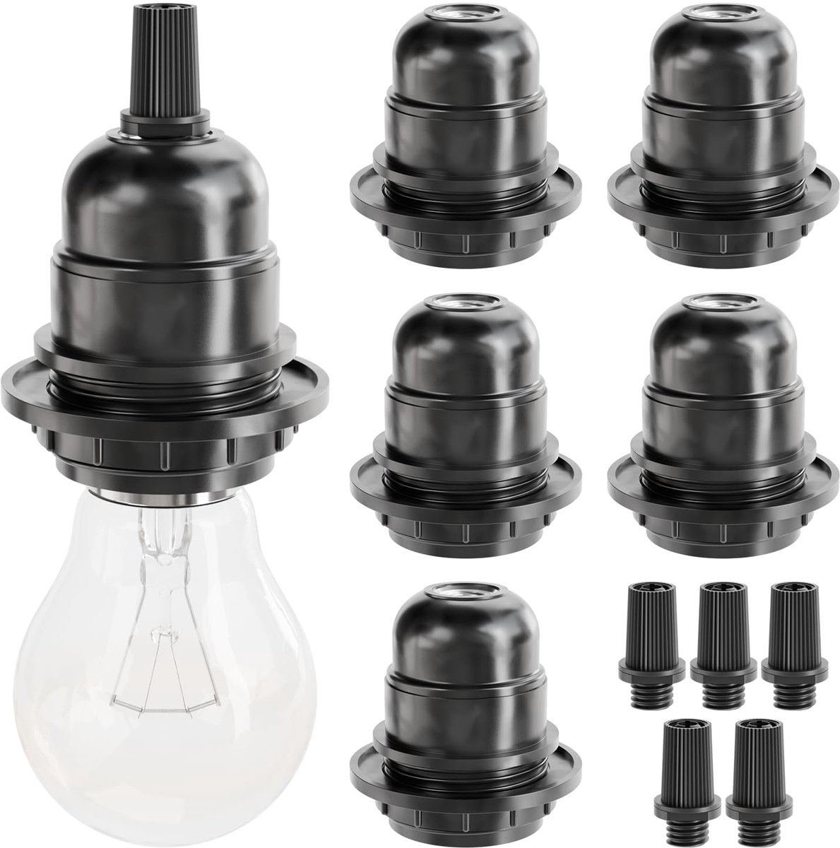 E27 lampfitting 6x - plastic zwart - 250V 60W - eenvoudig te installeren - ShopVlot