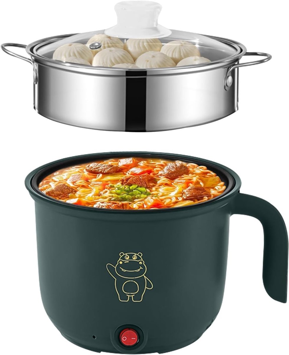 Mini elektrische hot pot - Groen - 1,8 l - Roestvrijstalen multifunctionele kookpan - Voor Thuis en Onderweg