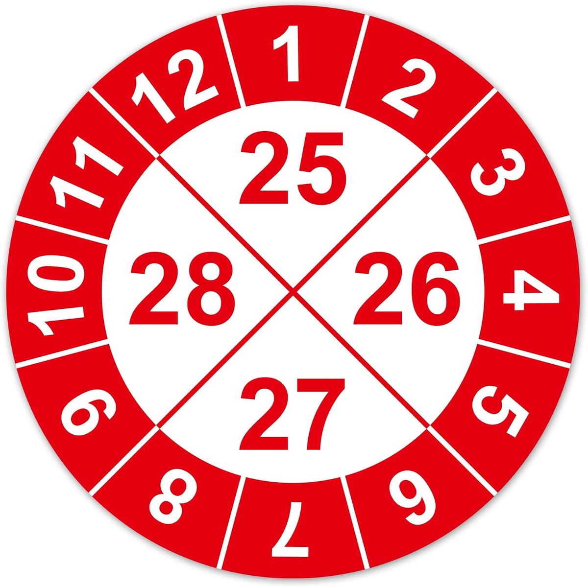 Jaarlijkse inspectiestickers 2025-2028 - zelfklevend vinyl - duidelijke jaarindeling - versnelt controleproces - ShopVlot