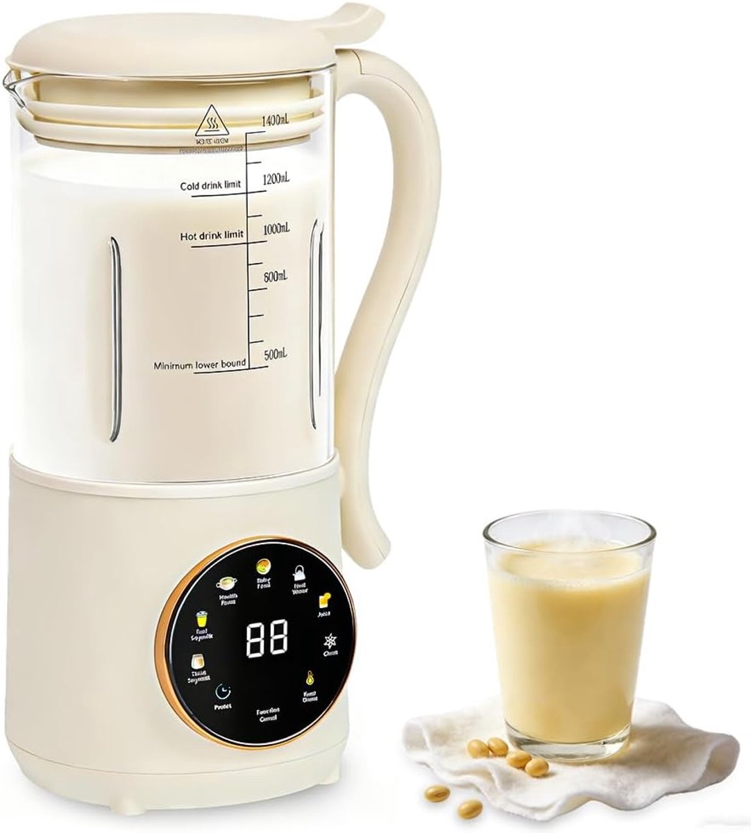 Notenmelkmachine 1400 ml - havermelkmachine met 16 messen - led-display - zelfreiniging en warmhoudfunctie - ShopVlot