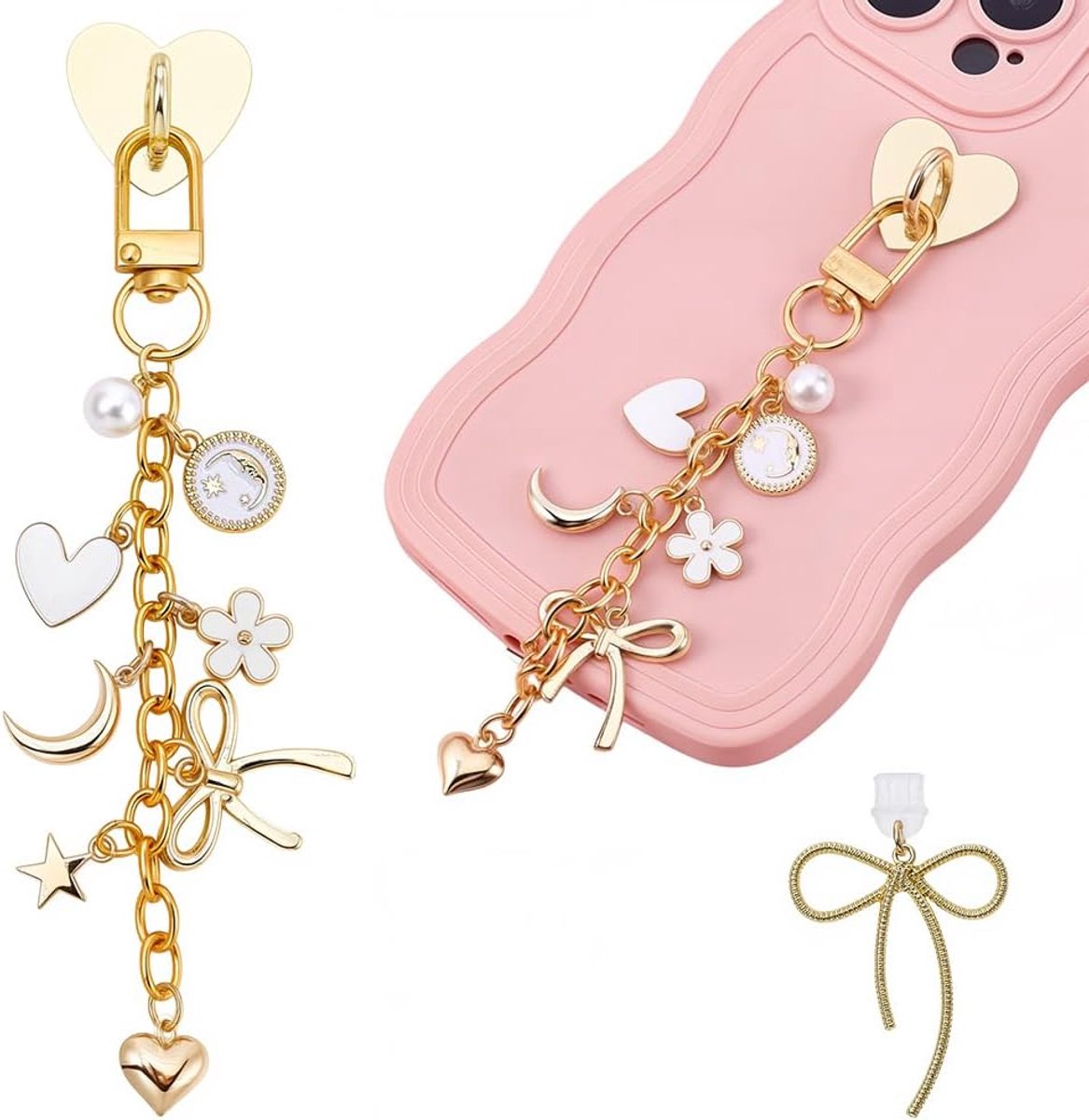 Bedelketting voor mobiele telefoons - met stofplug en hartvormige houder - perfect voor e-readers en accessoires - ShopVlot