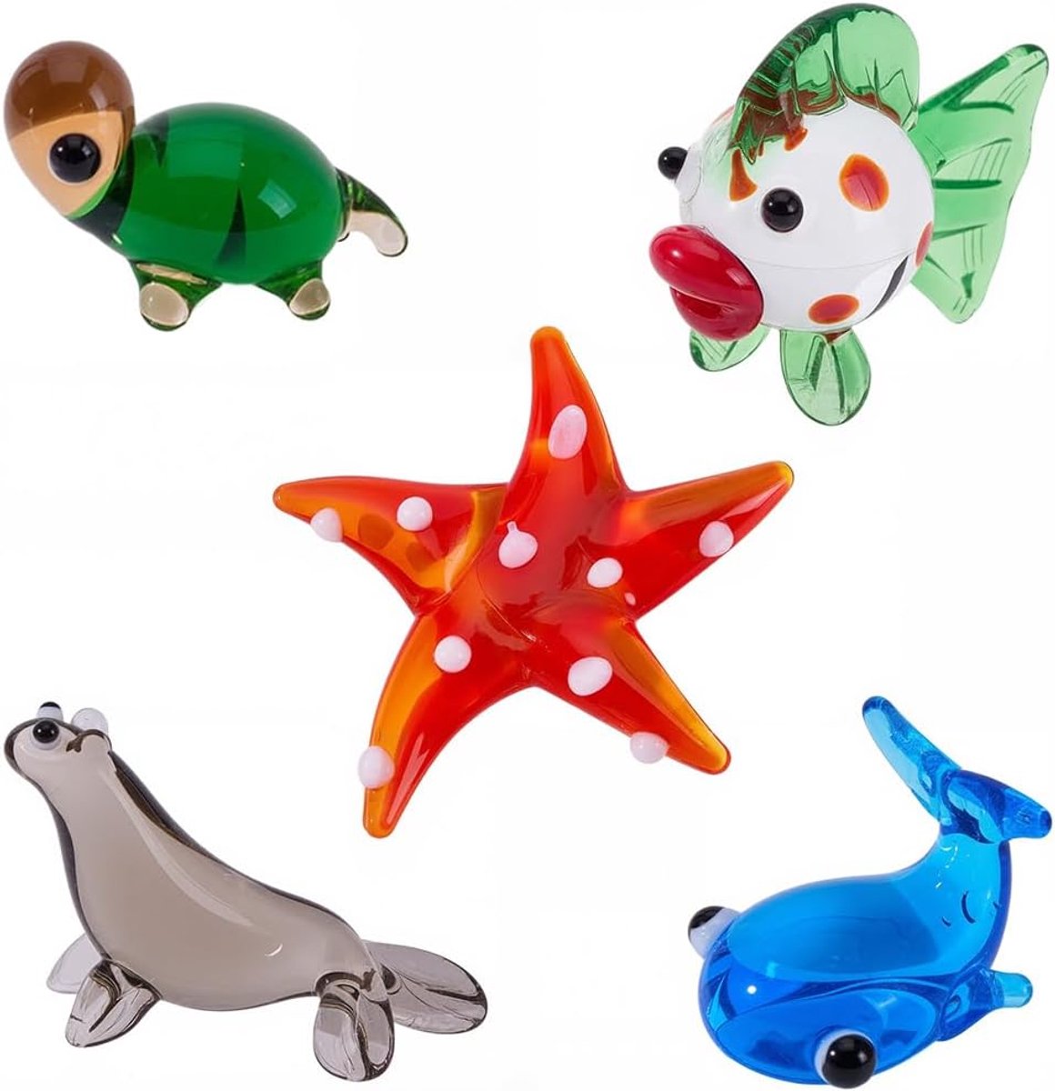 Mini zeedieren figuren 5 stuks - handgemaakt glas - realistische ornamenten - perfect voor decoratie - ShopVlot