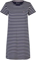 By Louise Dames Lang Nachthemd Korte Mouw Donkerblauw/Wit Gestreept - Maat L
