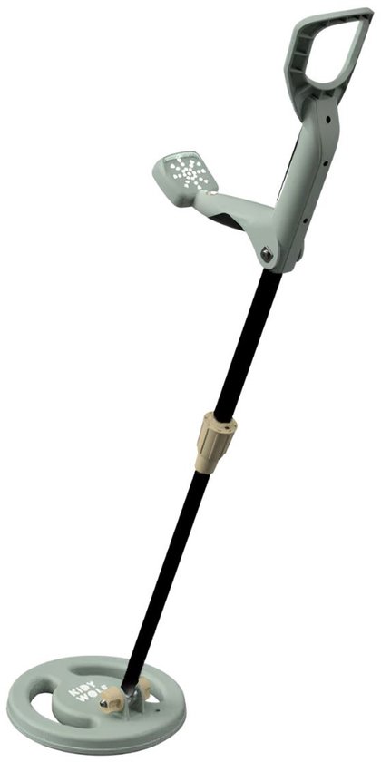 Lichtgrijze Kidywolf KidyMetal metaaldetector met zwarte steel en lichtblauw zoekbereik. Met LED-scherm.