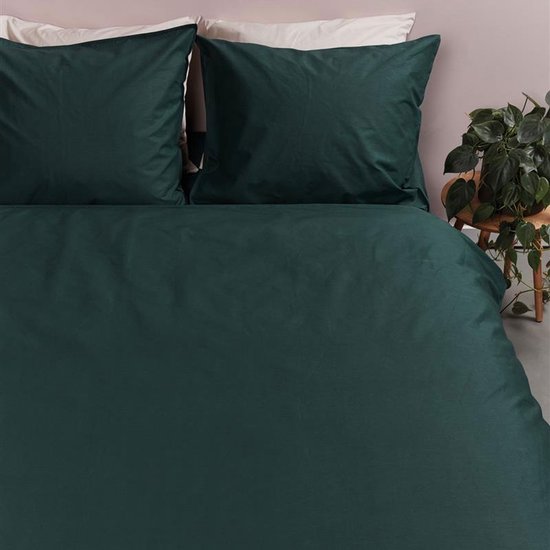 Ambiante Cotton Uni dekbedovertrek - Effen - Lits-Jumeaux XL - 260x200/220 cm cm - Donkergroen van Merkloos — afbeelding 5