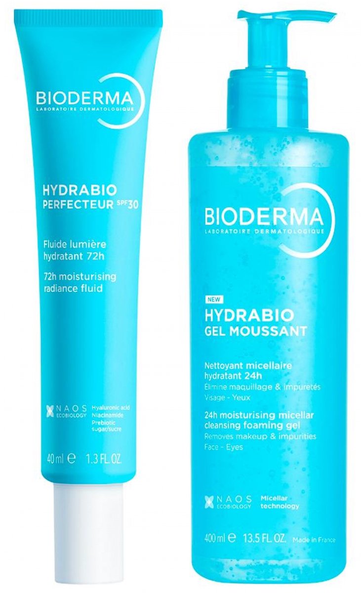 Bioderma Hydrabio Perfecteur Hydraterende Lichtreflecterende Fluide 72H SPF30 40 ml + Hydraterende Micellaire Reinigingsschuimgel 24H 400 ml