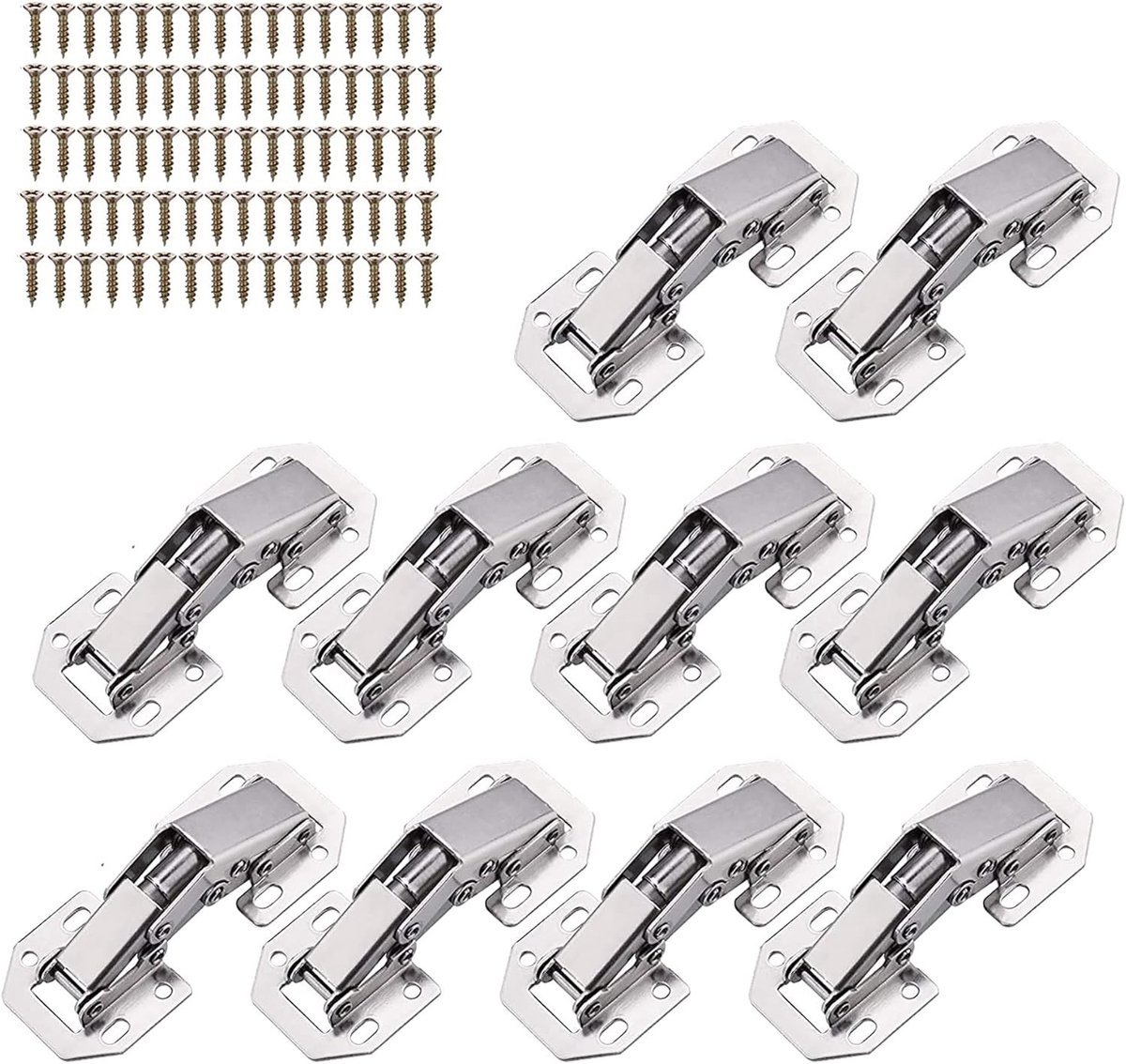 10 Stuks Keuken Kasten Scharnieren met 80 Schroeven - Volledige Overlay, Hydraulisch, Softclose voor Keuken, Badkamer en Kasten