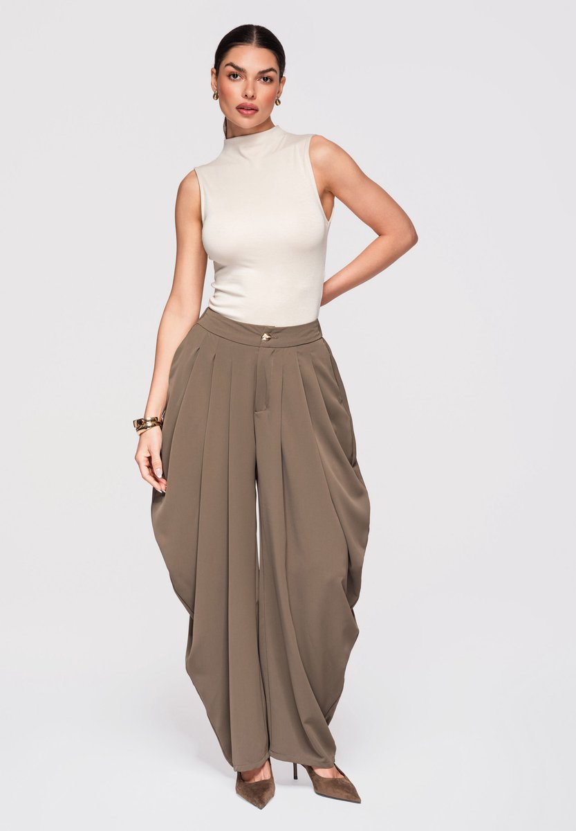 OMBRE Broek - Loose Fit - Knopen - Effen Kaki M