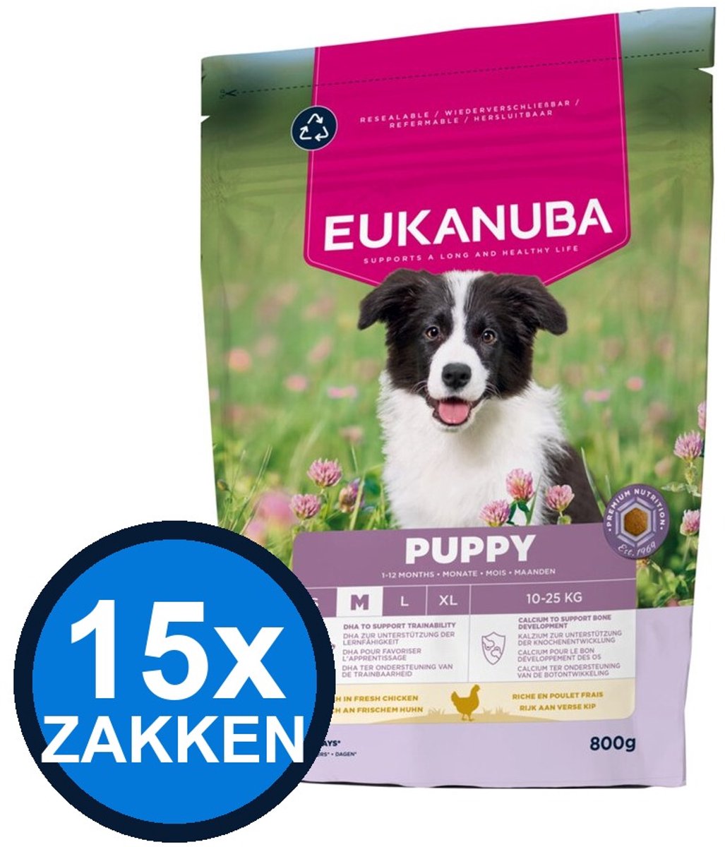 15x Eukanuba - Life Care Dog Puppy Medium Chicken - Hondenvoer Droogvoer - 800 g