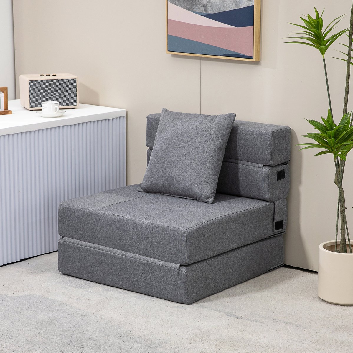 OKWISH Fauteuil 70 x 70 x 61 cm - 2-in-1 Klapbare Slaapstoel Met Bedfunctie - Voor Woonkamer Of Logeerkamer - Stof - Donkergrijs