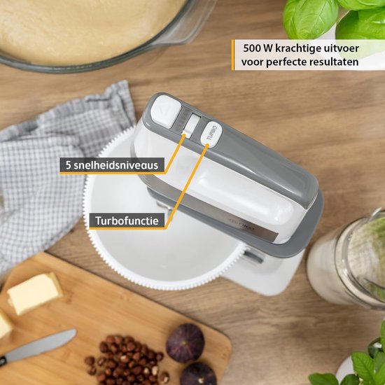 2-in-1 handmixer en standmixer met 3,4L kom en 500W kracht - 5 snelheden + turbofunctie — afbeelding 4