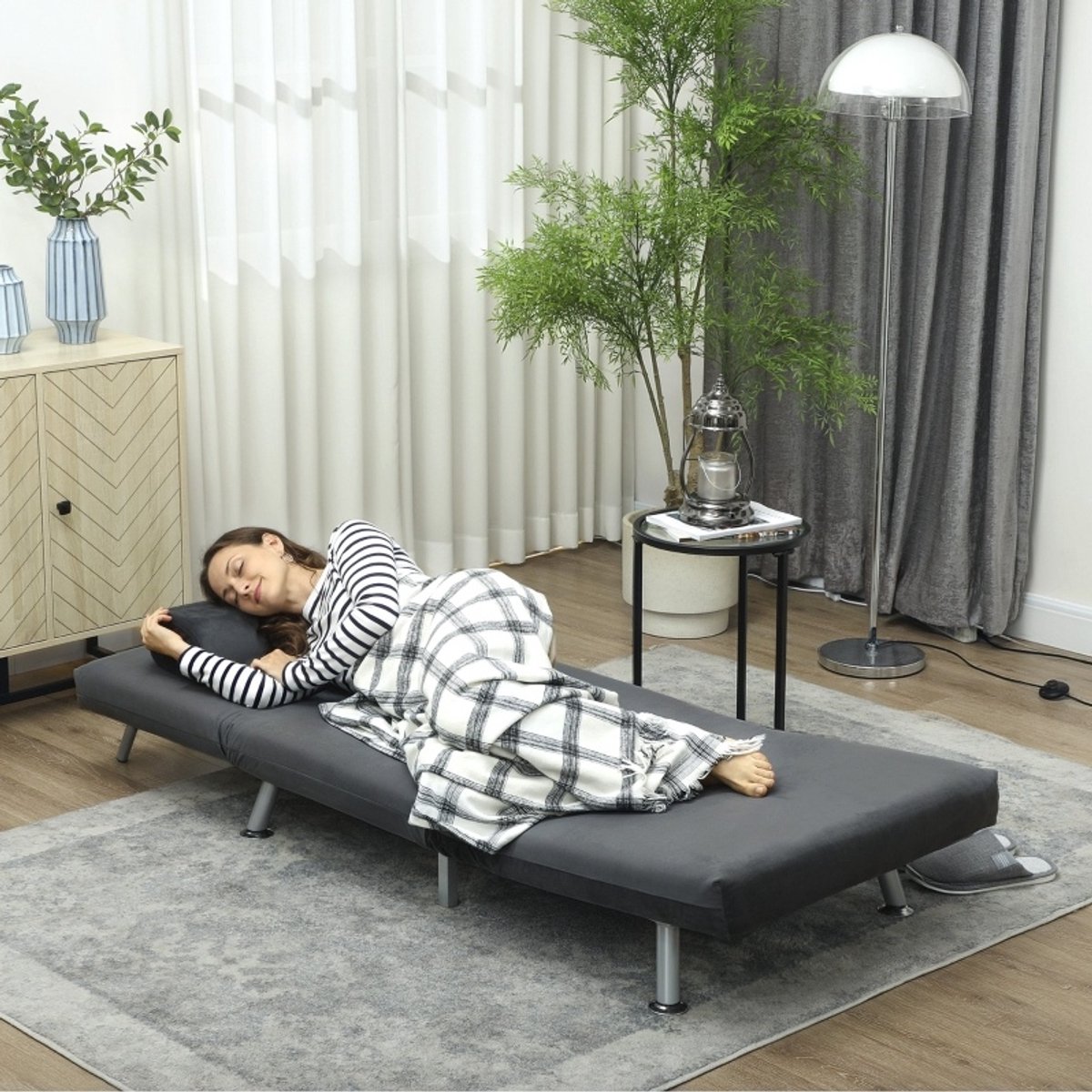 STILVORA Fauteuil 75 x 70 x 75 Cm - Met Bedfunctie En Verstelbare Rugleuning - Voor Woonkamer En Logeerkamer - Fluweellook Donkergrijs