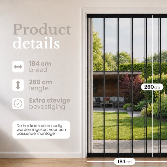 O'DADDY® Vliegengordijn Lamellenhor - 184x260 cm - Deurgordijn - Hordeur - Aanpasbaar Ontwerp - Glasvezel - Deurhor Zwart van Merkloos — afbeelding 4