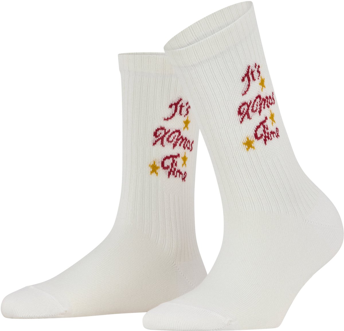 Burlington X-Mas Rib gedessineerd katoen sokken dames wit - maat 36-41