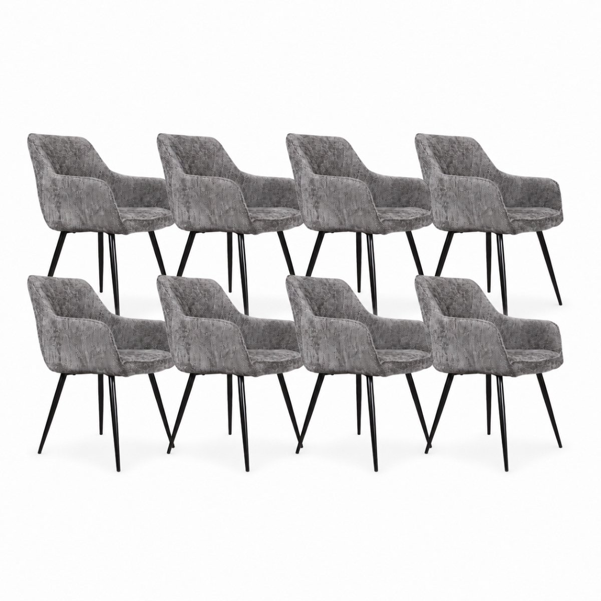 DS4U® - Flavio eetkamerstoel - Set van 8 - Donkergrijs - Velvet - Met armleuning