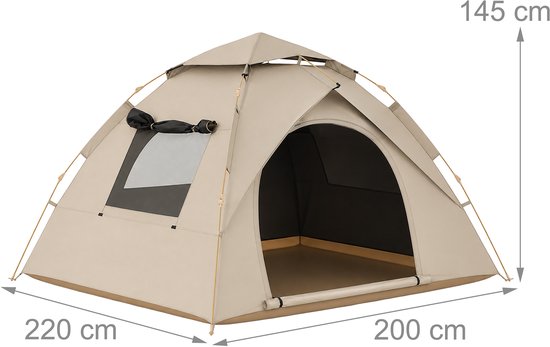 Campingtent - 200x145x230 cm - beige — afbeelding 4