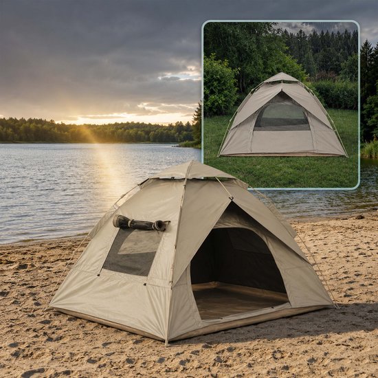 Campingtent - 200x145x230 cm - beige — afbeelding 5