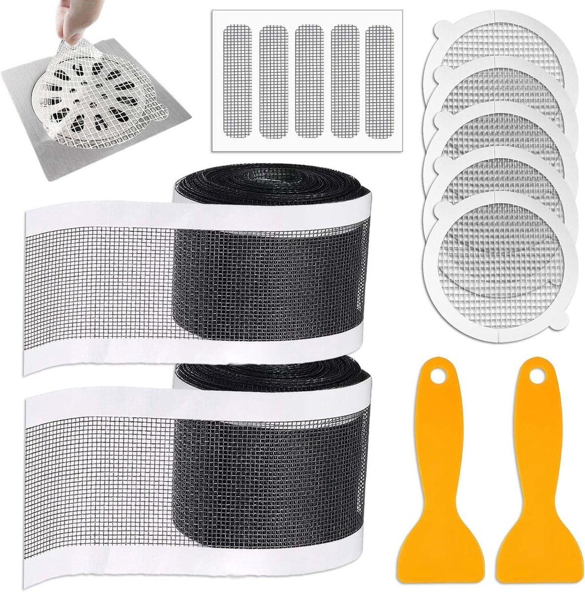Hoge kwaliteit doucheafvoerfilter – Haarvanger, wegwerpafvoerfilter en mesh sticker voor douche en badkamer, 7 cm x 10 m en 10 cm x 10 m, totaal 13 stuks