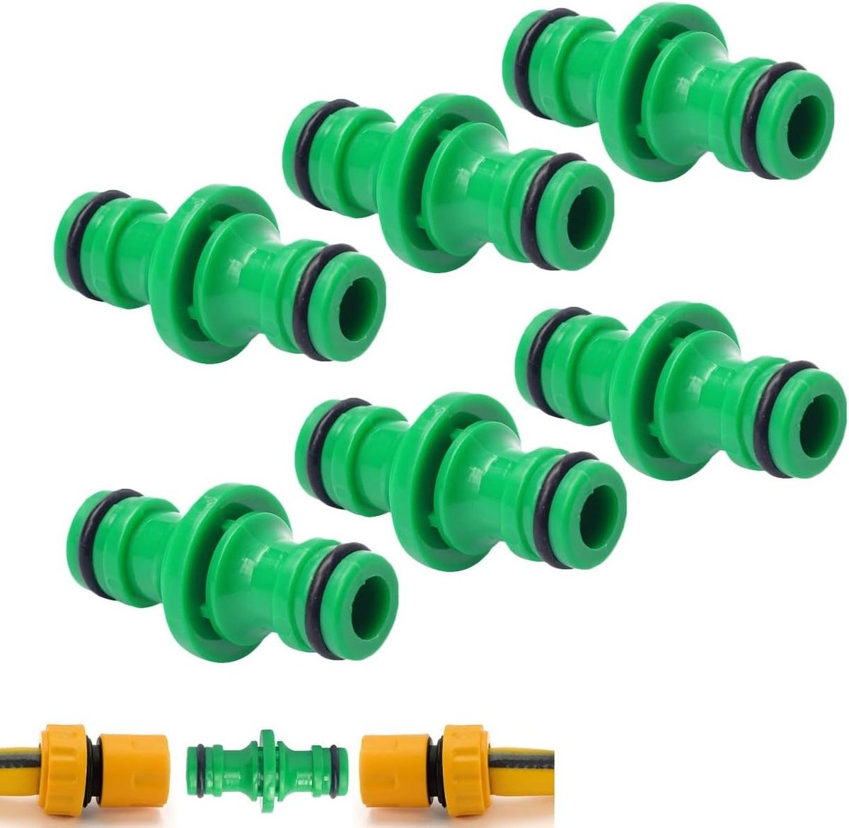 Set van 6 Dubbele Slangkoppelingen voor Tuinslangen 1/2 Inch