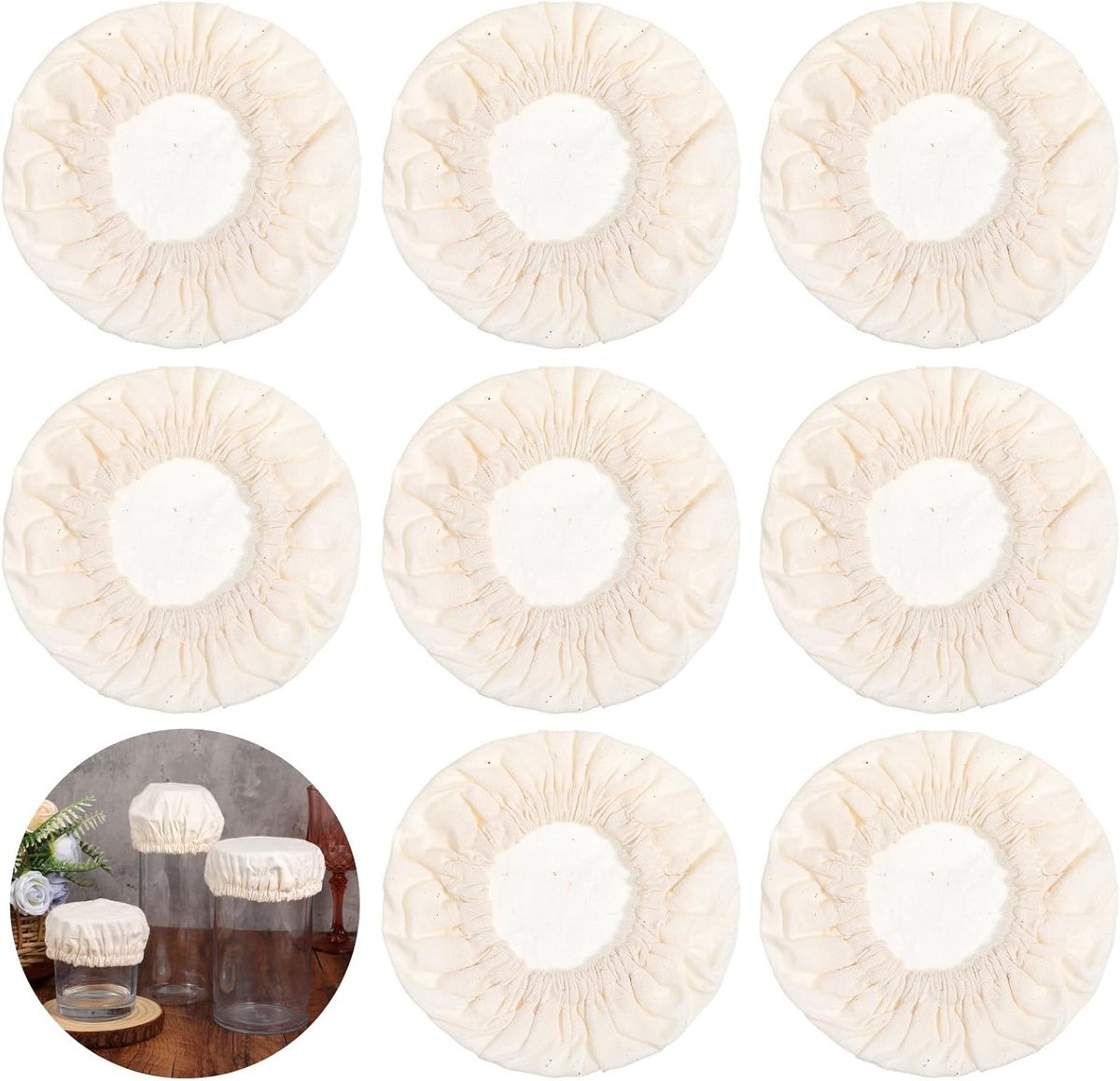 Herbruikbare Linnen Deksel Covers voor Sourdough Starter, 8-Pack, Geschikt voor 7-10 Inch Potten, Wit, Perfect voor Brooddeeg en Fermentatie