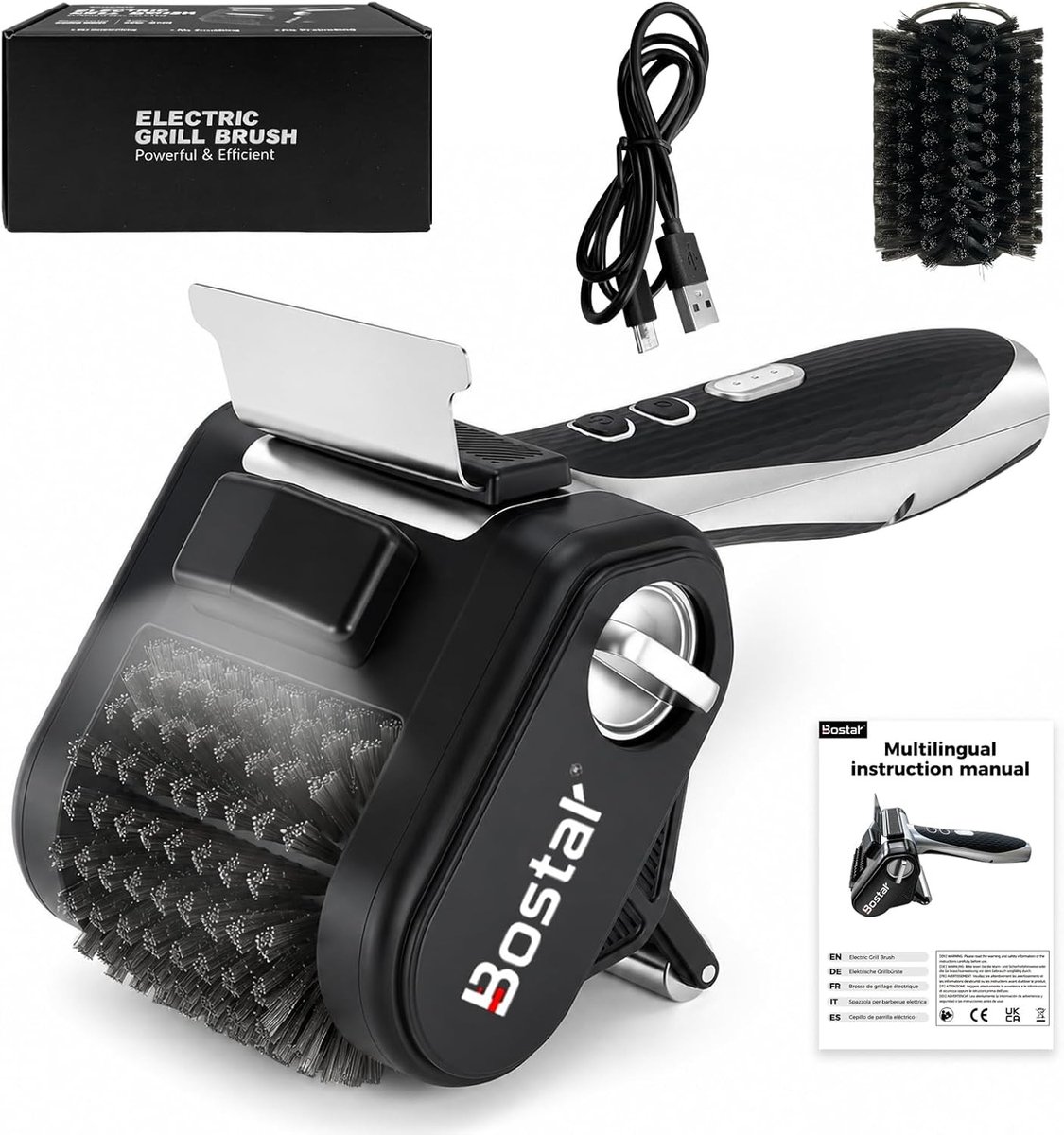 Elektrische Barbecueborstel - Zwart - 4000mAh Accu - LED-licht - Voor BBQ-liefhebbers