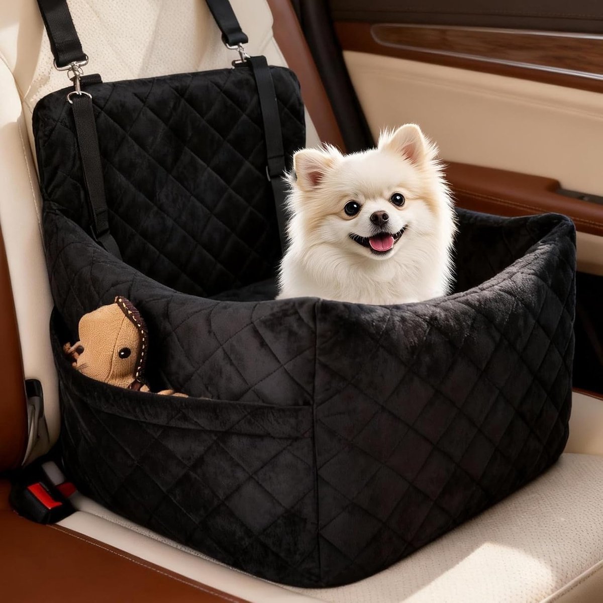 Hondenautostoel - Pluche - Verhoogde Zitting - Ergonomische Rugleuning - Voor Kleine Honden tot 9 kg
