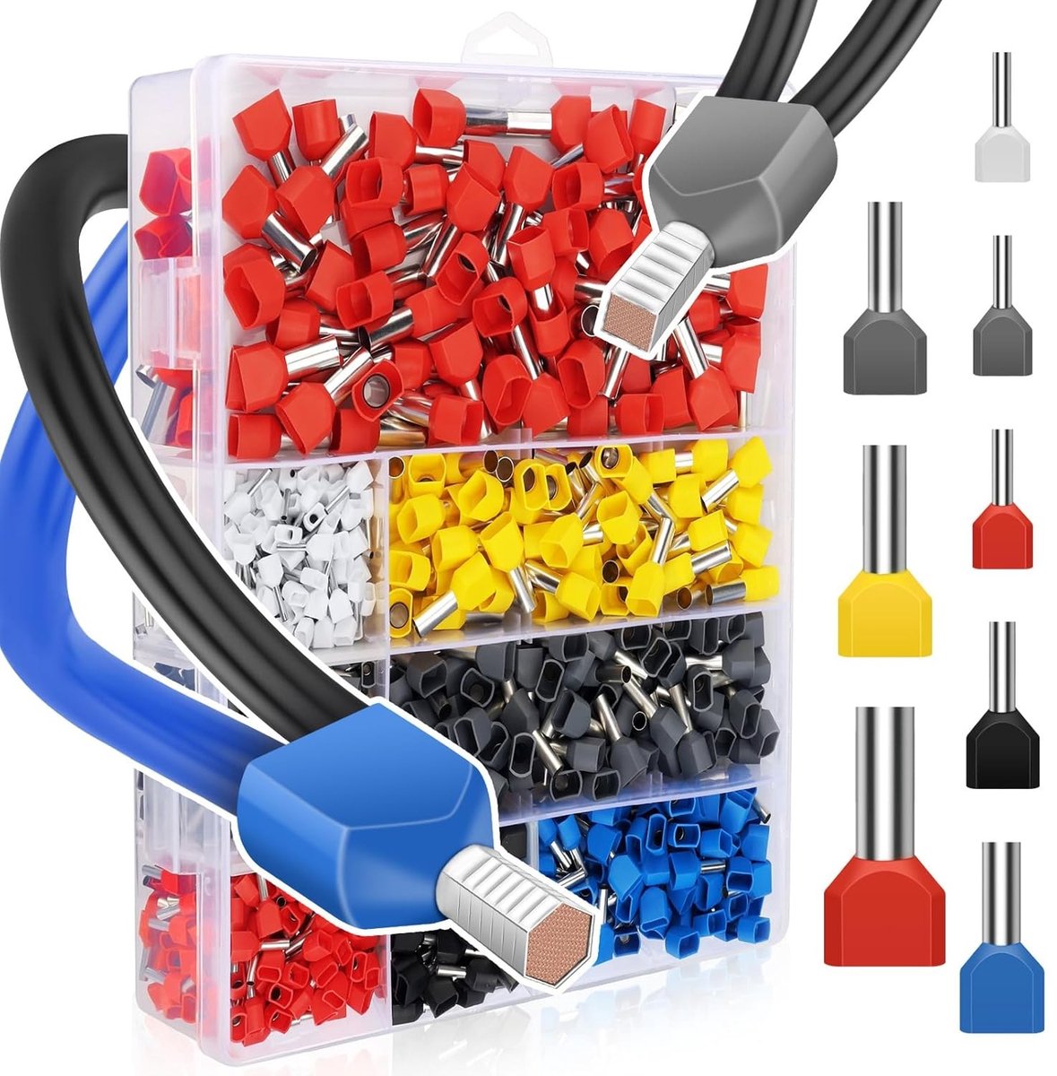 750 Stuks Elektrische Connectoren Set, 0.5-10mm² Dubbele Plug Lugs, Soldeer- en Compressieconnectoren, Assortiment Terminals en Butt Connectors
