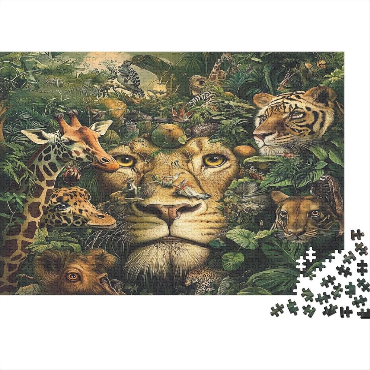 Papieren Puzzel - Dieren Puzzel - Ontspanning Thuis - Dikke Karton Stukjes - 1000 Stukjes - Jungle Leeuw