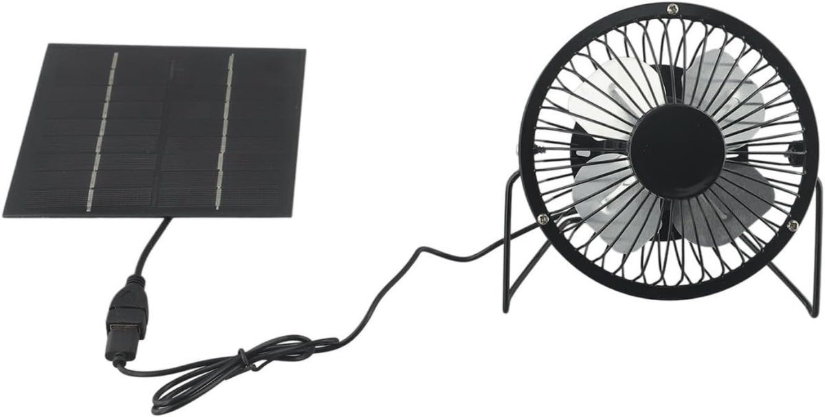 Zonnepaneel Ventilator - Kas Ventilator - Lucht Circulatie - Zonne-energie Aangedreven - 4 inch - Zwart
