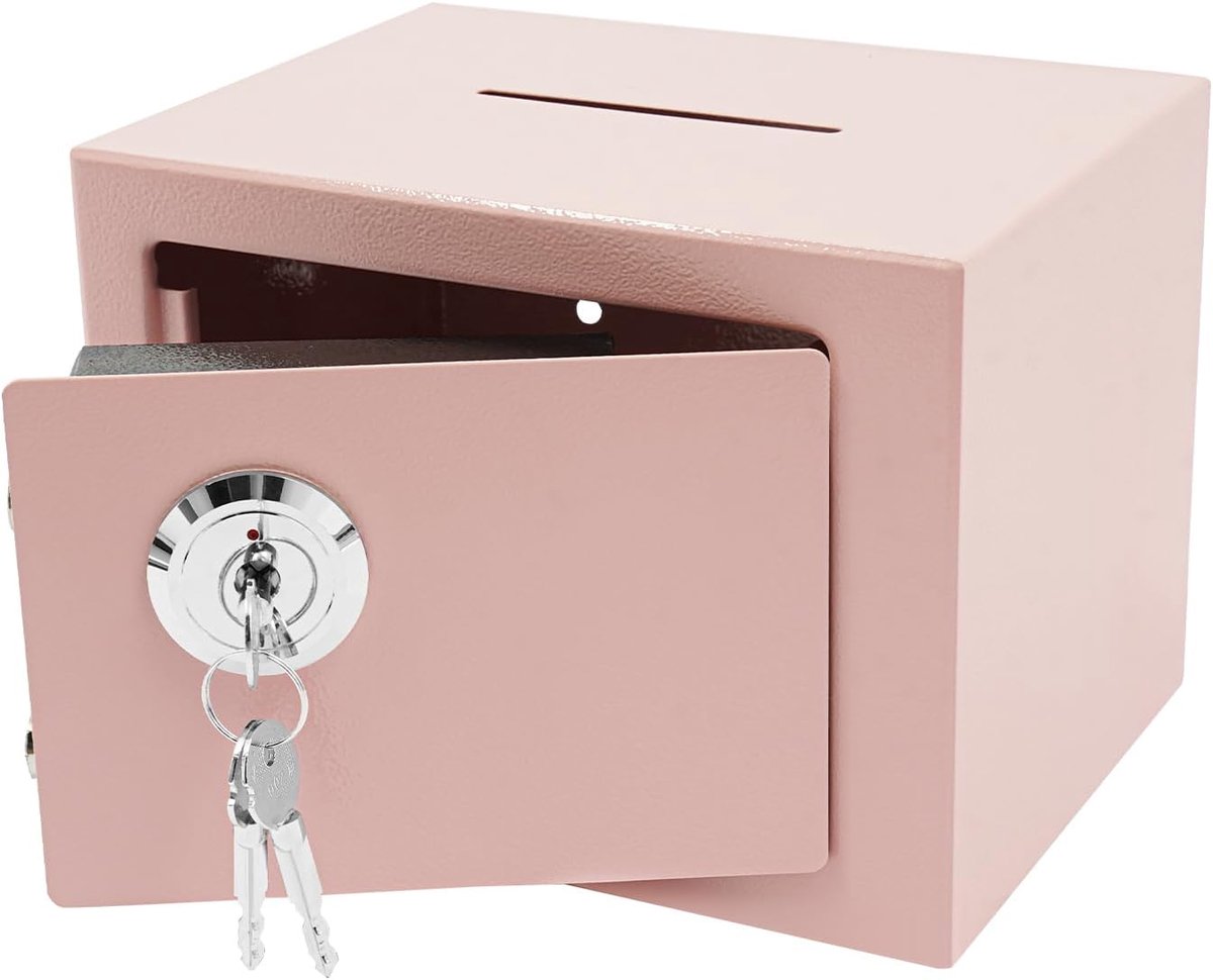 Geldkluis met Geldlade - Spaarkluis Geldopslag - Veilig Geld Bewaren - Mechanisch Sleutelslot - 4.6 Liter - Roze
