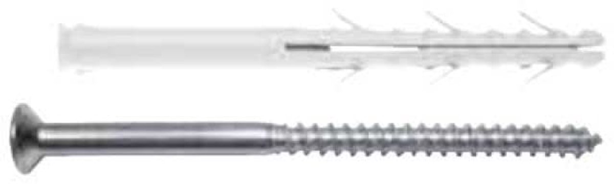 Verlengde pluggen - Pluggen met schroef - Muurbevestiging - Volledig schroefdraad - 10 x 135 mm - Grijs