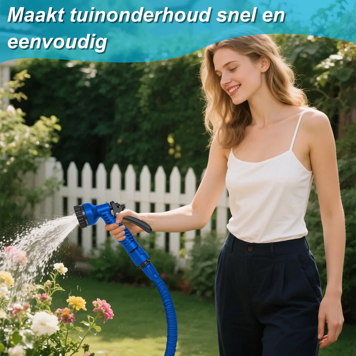 Uitschuifbare Tuinslang / Flexibele Slang – 15 meter (50FT) – Blauw – 0,4 MPa werkdruk – Licht, duurzaam & knoopvrij – Voor tuin, auto, terras & planten – Incl. handleiding thumbnail 6