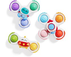 3 Stuks Ruimte Zuignap Spinner Speelgoed voor Baby - Astronaut Raket UFO Zintuiglijk Fidget Speelgoed - Montessori Pop It Siliconen Bijtspeelgoed - Peuter Bad Eetstoel Raam Reisspeelgoed 1-3 Jaar