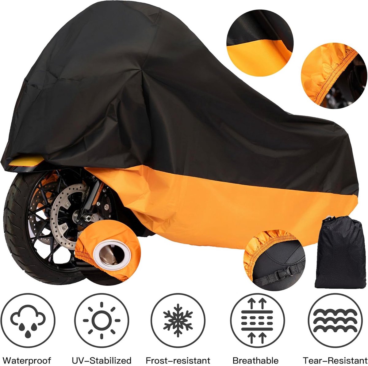Waterdichte Motorhoes - 230*105*125CM - UV-bestendig Polyester - Oranje - 1 Stuk – foto 2
