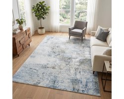TAPISO Bari Vloerkleed Abstract Verweerd Patroon Antislip Tapijt Woonkamer Slaapkamer Blauw Crème Modern Design Oeko-Tex 160x230