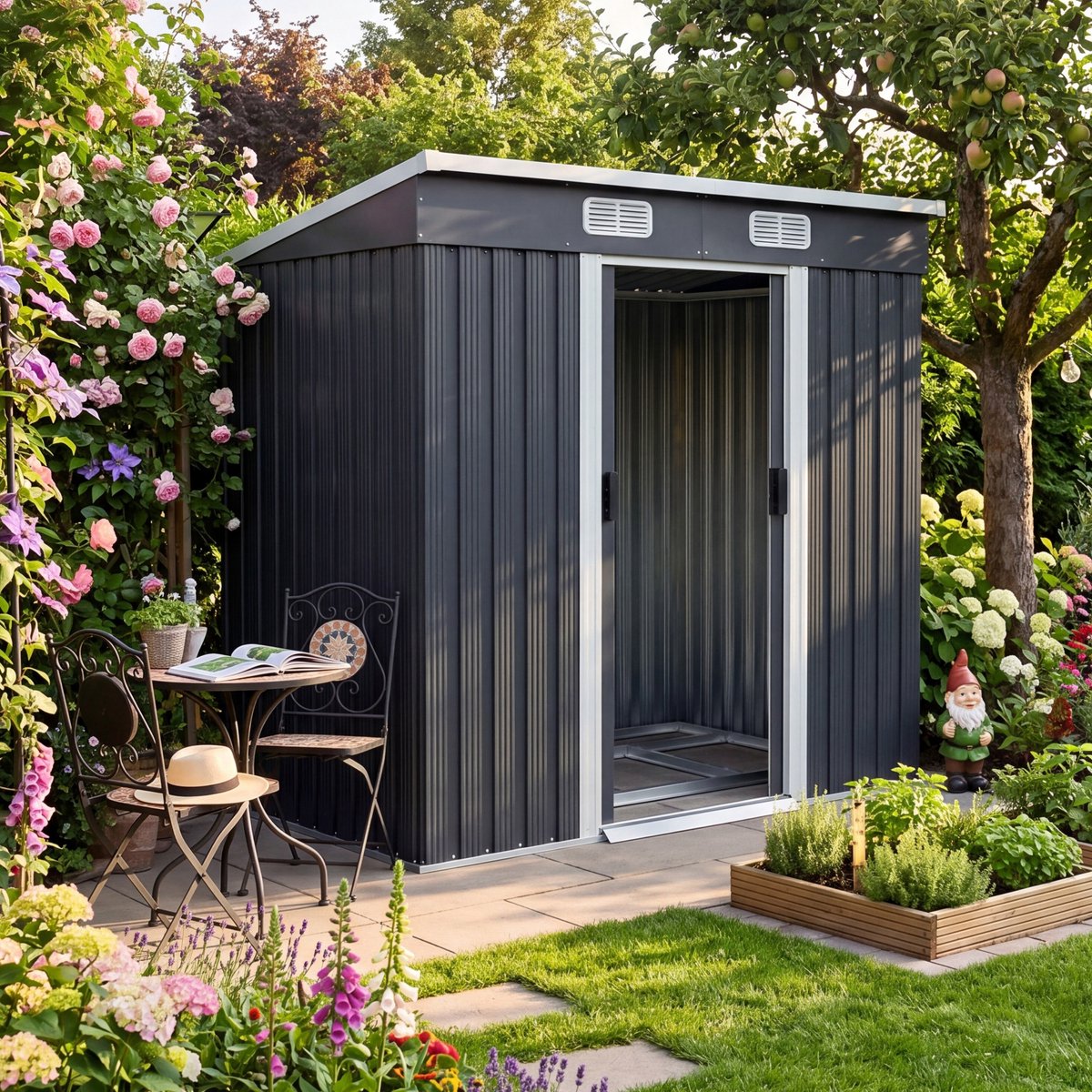 Gardebruk Tuinhuis - Fundering Schuifdeur 200x125x185 cm - Antraciet
